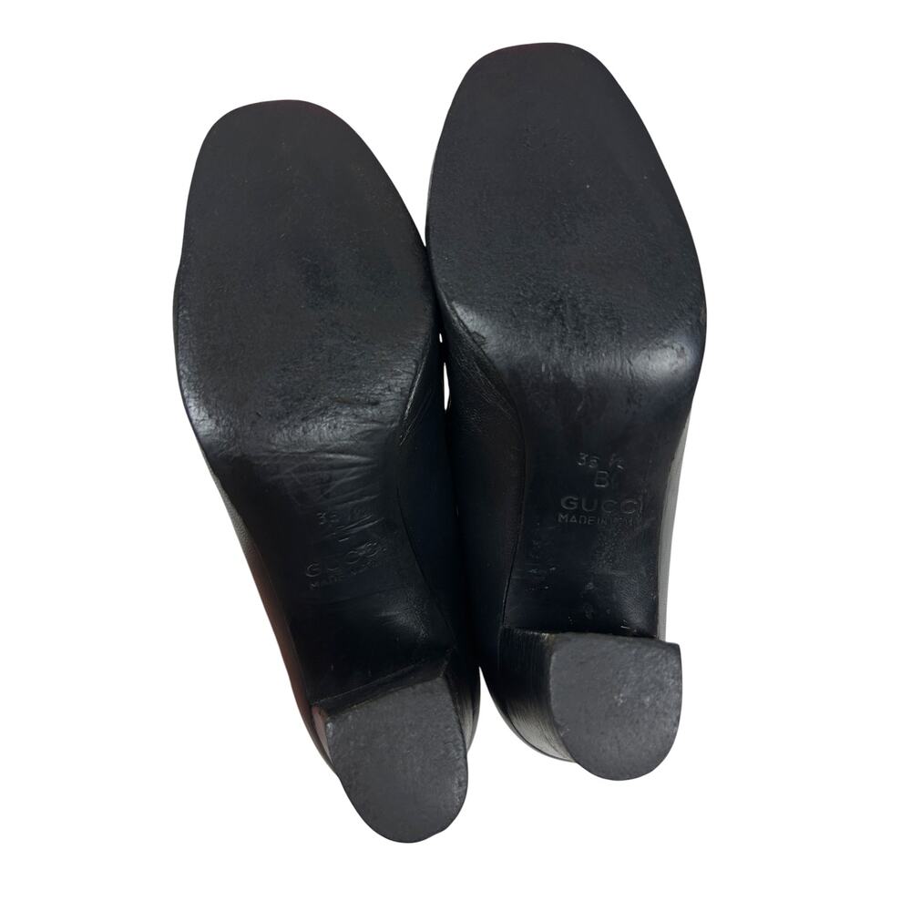 Gucci Vintage Black Leather Horsebit Pilgrim Stacked Wooden Heel 5.5 - Picture 4 of 6